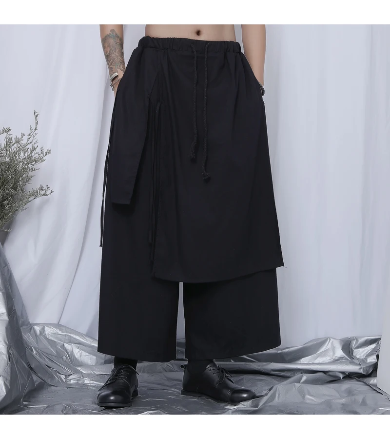Men's Black Pants Large Loose Casual Falling Wide Leg Handsome Nine Point Cotton Linen | Мужская одежда