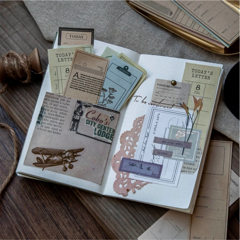 

50pcs Retro Function Note Record Schedule Diary Message Material Decoration Kraft Paper DIY Scrapbook Album Label