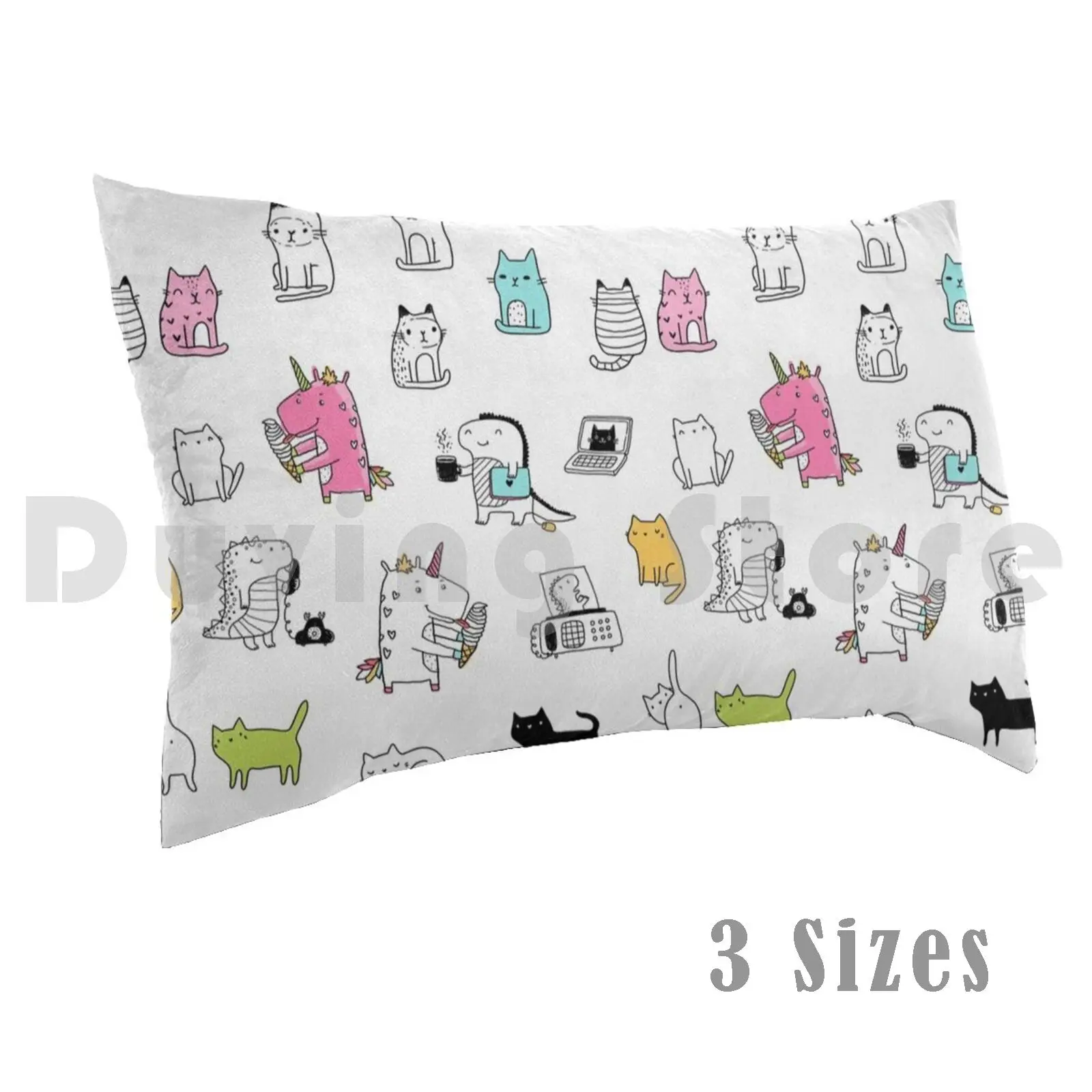 

Cats. Dinosaurs. Unicorn. Sticker Set. Pillow Case Printed 35x50 Ice Cream Doodle Unicorn Kitten Dinosaur