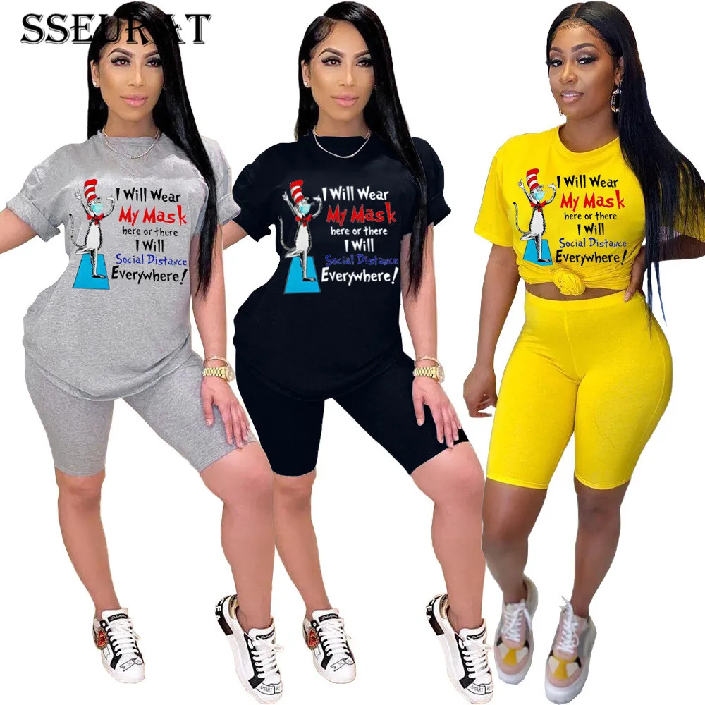 

SSEURAT Women Summer Print Two Piece Set Fashion O-neck T-shirt Knee Length Jogger Pant Suit Tracksuit