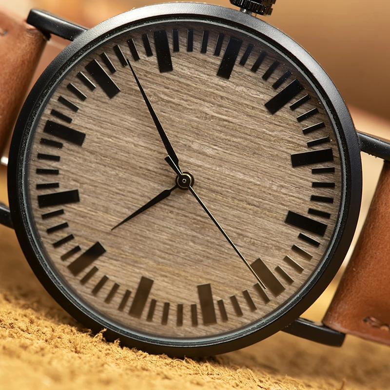 Мужские часы BOBO BIRD с металлическим чехлом и деревянным циферблатом мягкий