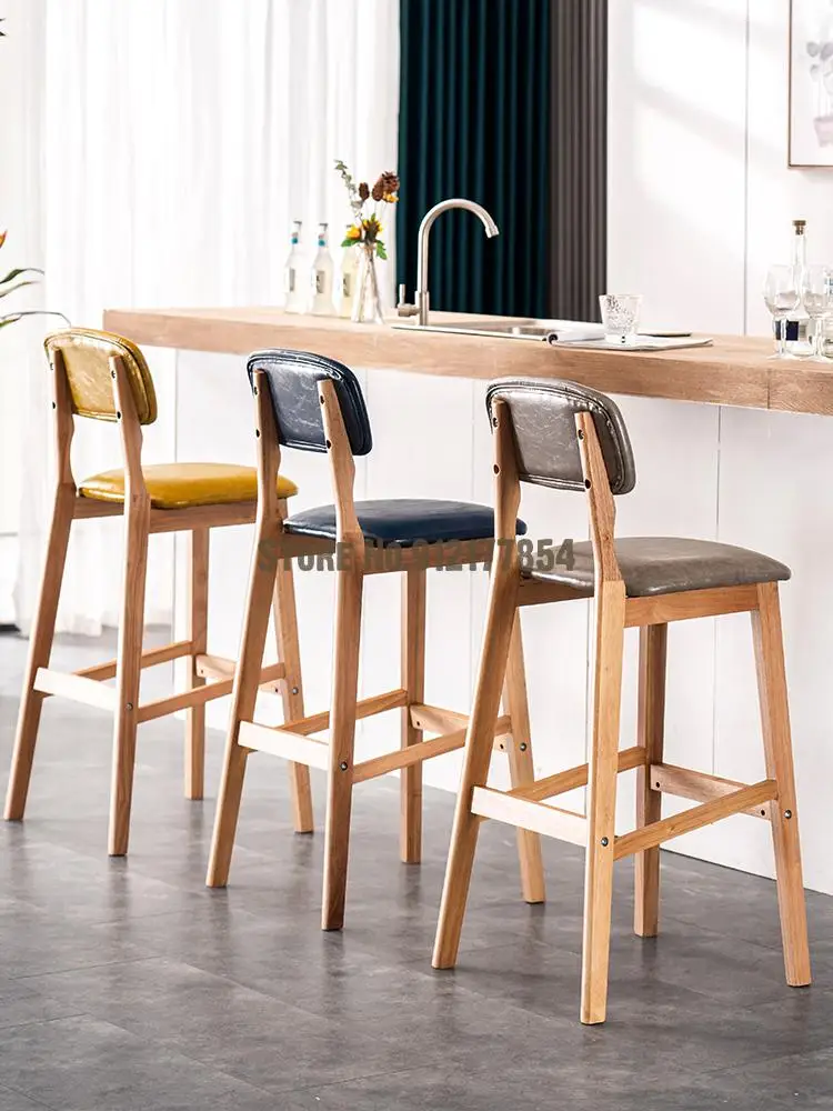 Bar Chair High Back Solid Wood Stool Light Luxury Home Modern Minimalist Kitchen Cashier Counter | Мебель