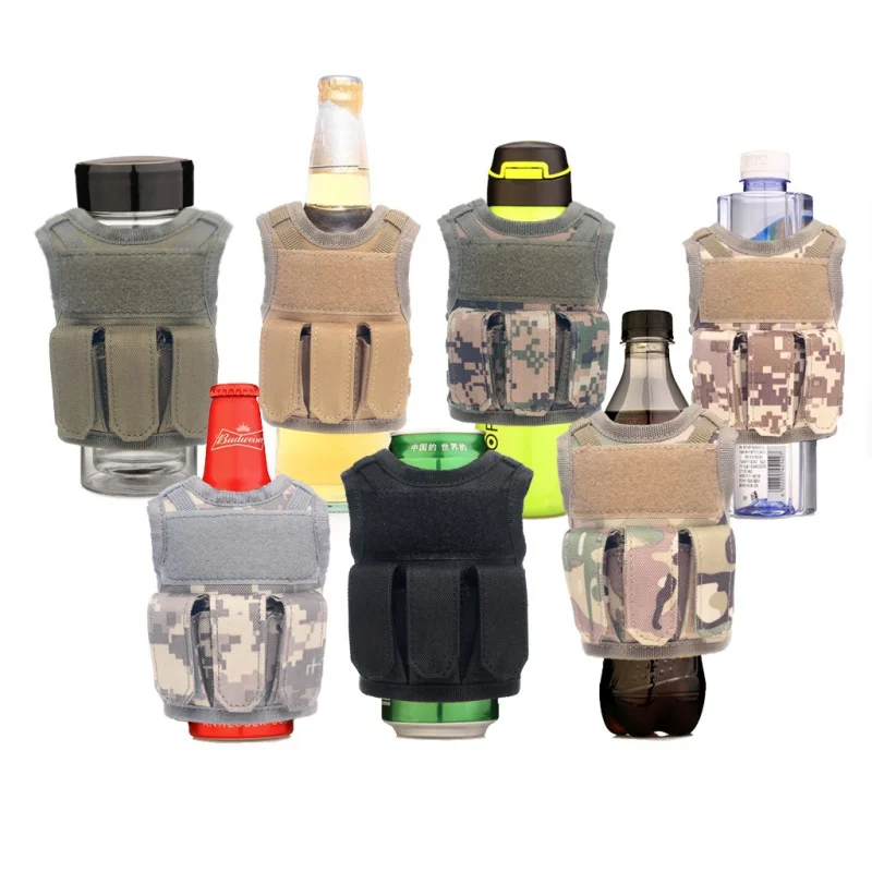 Miniature Military Tactical Premium Beer Bottle Pouch Wine Bottle Cover Beverage Cooler Mini Hunting Molle Vest Water Bottle Bag
