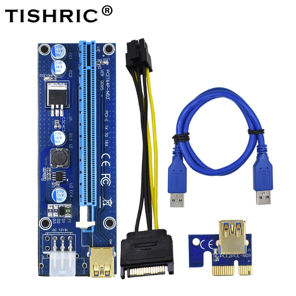 10 шт. TISHRIC VER009s PCIE Райзер-карта PCI VER 009S Экспресс Sata 15Pin до 6 Pin 1X 4X 8X 16X USB 3 0 адаптер для