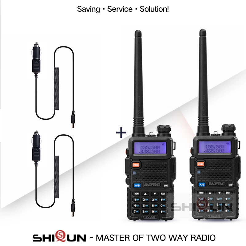 2 шт. Baofeng BF-UV5R Любительское радио портативная рация Pofung UV-5R 5 Вт VHF/UHF радио двухдиапазонное двухстороннее радио UV 5r CB радио - Цвет: Black-Car Charger