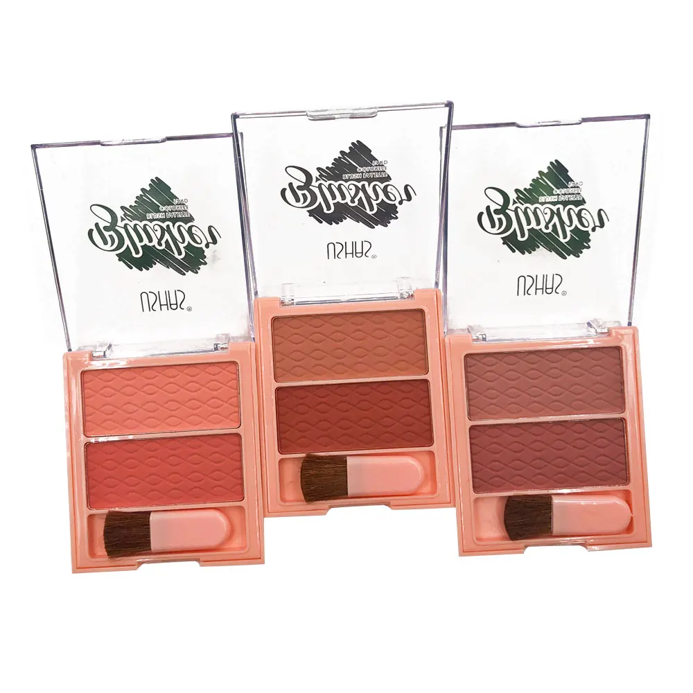 USHAS brand 2 color blush big palette for face makeup long-lasting easy to wear mineral blusher with brush cosmetics ES3717