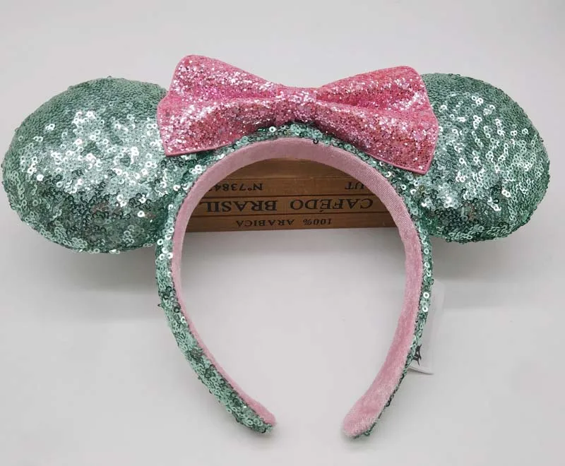 

Disney Minnie mickey Sugar Rush Mint Headband Green &Pink Glitter Minnie Sequin Ears