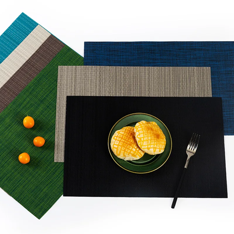 

6pcs Japanese Teslin Placemats for Dining Table Decoration Hotel Solid PVC Western Food Mats Plain Horizontal Striped Table Mats