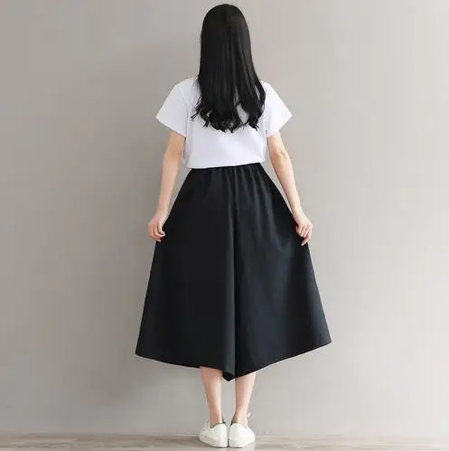 Летние брюки Винтаж трава вышитые женские свободные твердые черные эластичные