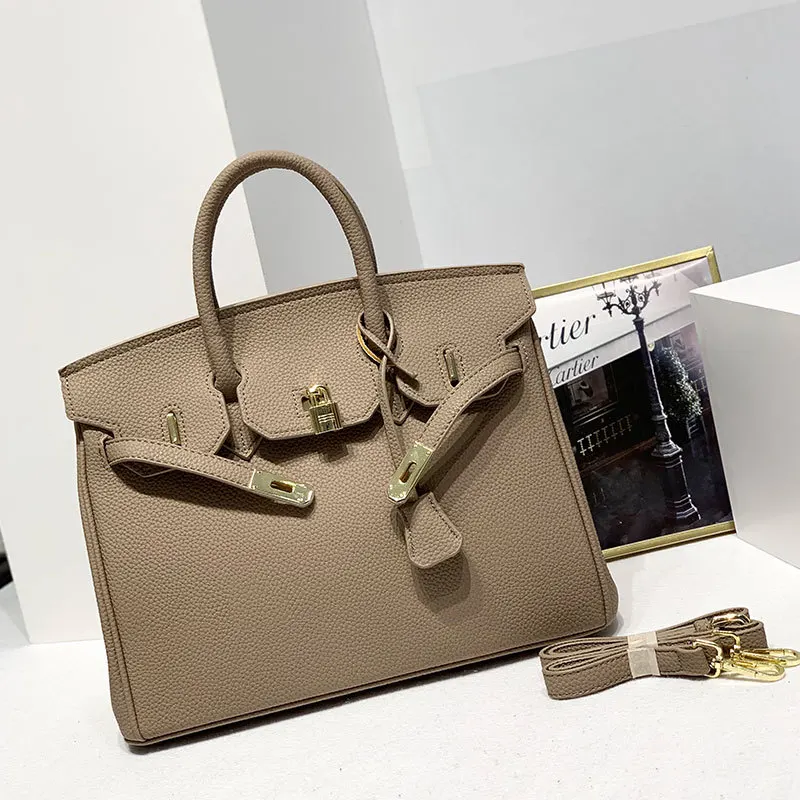 

Bag women's 2020 new European and American niche luxury handbag simple litchi pattern platinum bag large capacity messenger bag