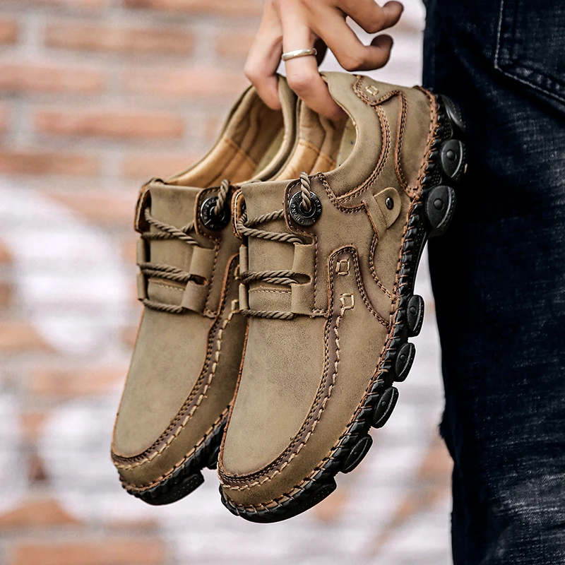 

2021 Luxury Brand New Men's Leather Shoes High Quality Handmade Loafers Fashion Casual Soft Black Flats Shoes Big Size 48 Hot