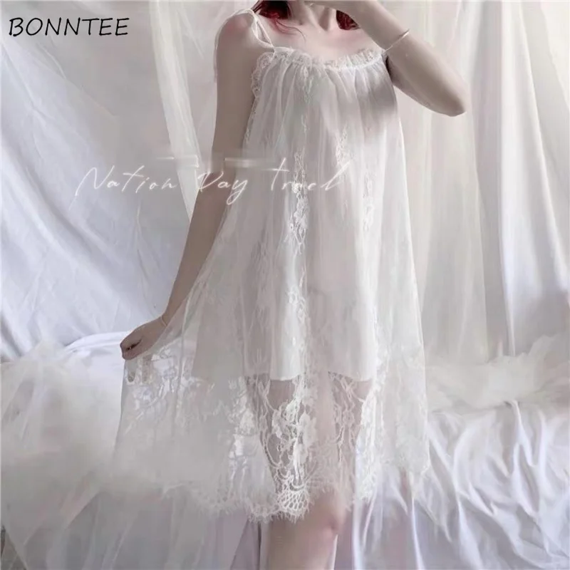 

Nightgowns Women Sleeveless Sexy Home Solid Lace Stylish BF Style Leisure Loose Feminino Sleepshirts Popular Summer Comfortable