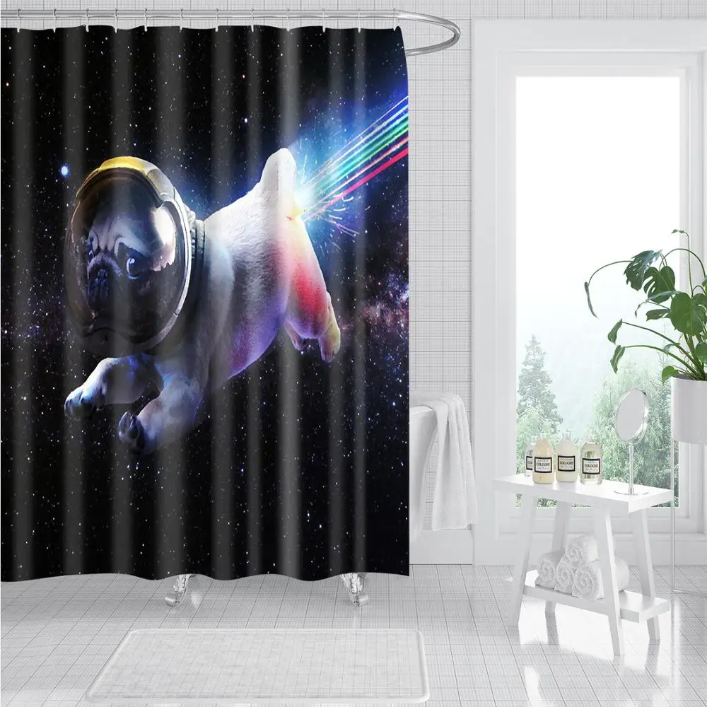

Animal Shower Curtain Astronaut Dog Fashion Bath Accessories Set with 12 Hooks Waterproof Polyester Fabric Bathroom Decoration