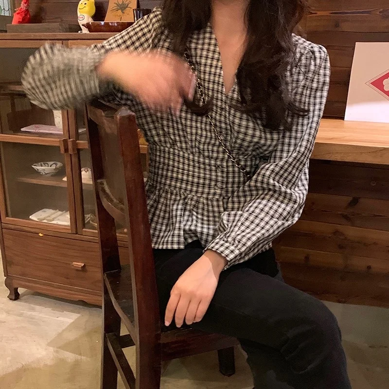 Блузка Женская Осенняя в клетку с длинным рукавом | одежда