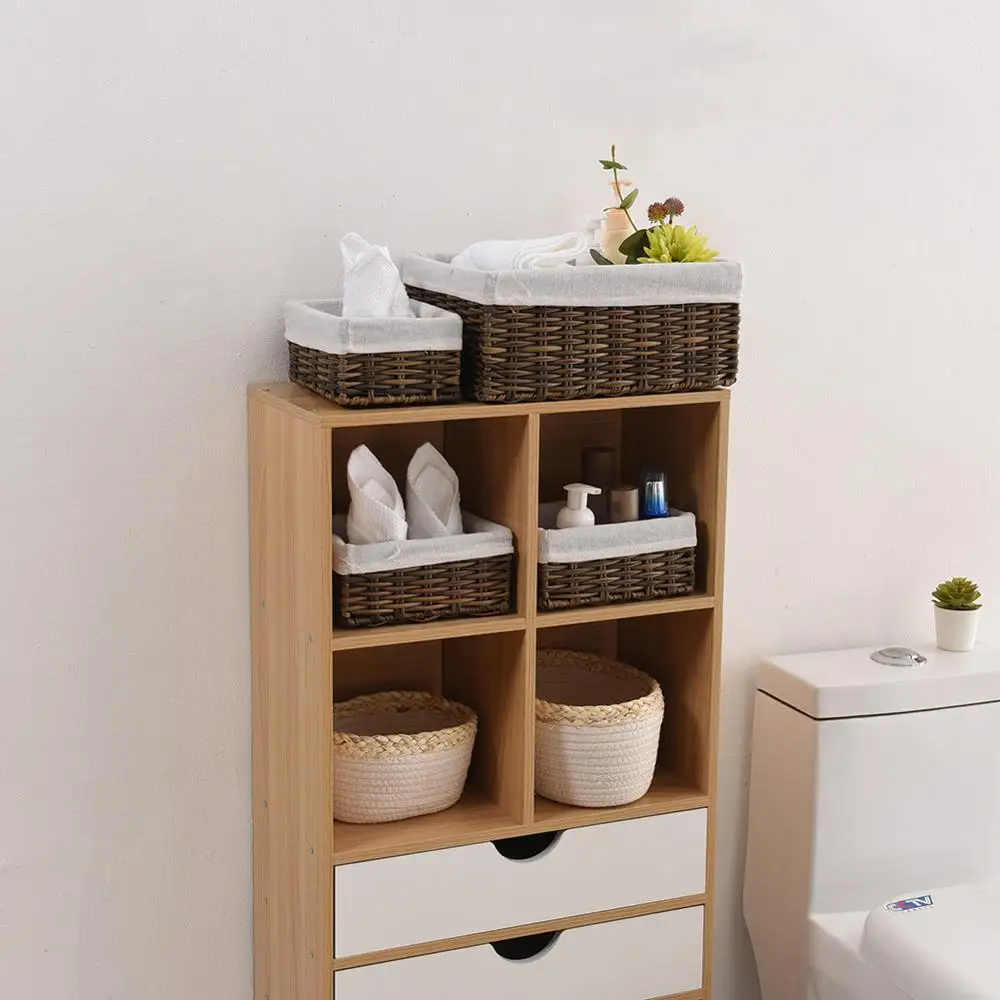 

Storage Baskets Organizer Set of 4 Handmade Wicker Shelf Woven Decorative Home Bins Nesting Basket Brown/Grey[US-Stock]