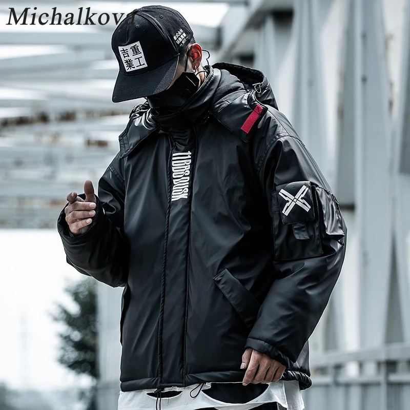 Michalkova из искусственной кожи парка с капюшоном куртка Techwear хип-хоп мягкие куртки
