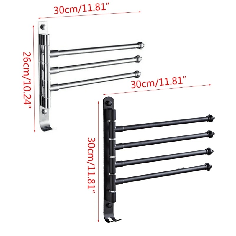 

Wall Mounted Bathroom Swivel Towel Bar Stainless Steel Punch-free Rack Rail Hanger Shelf with Hook Rotating Rods