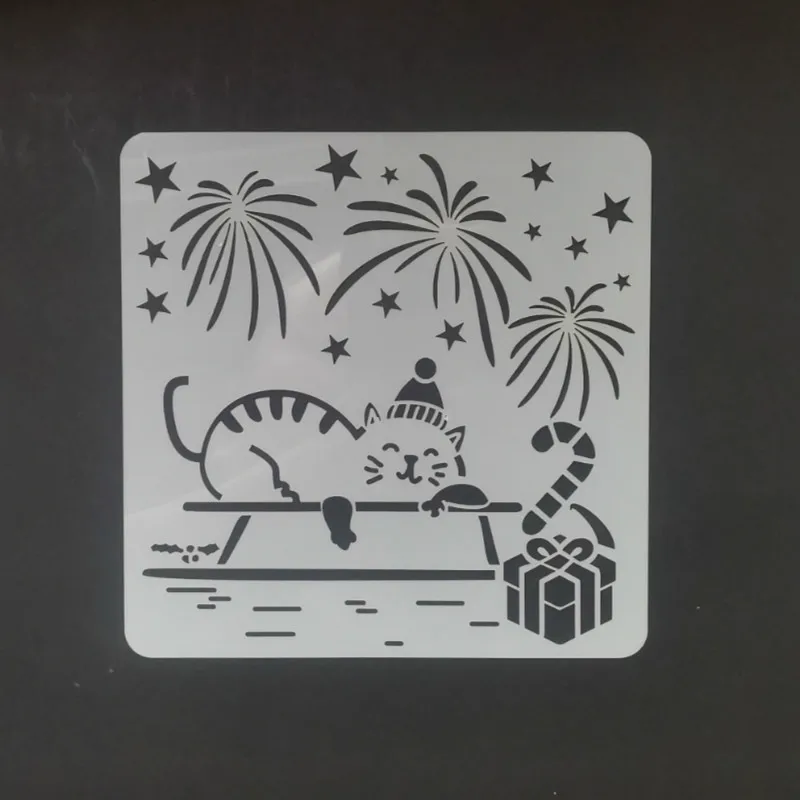 

13*13 Christmas cat Layering Stencils graffiti hand copied board hollowed out photo album graphic spray painting tool