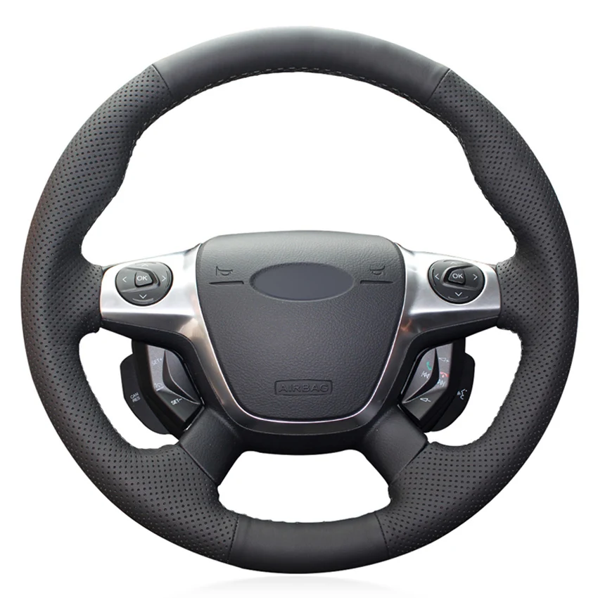 Черный PU Искусственная Кожа Мужская прошитая вручную чехол рулевого колеса