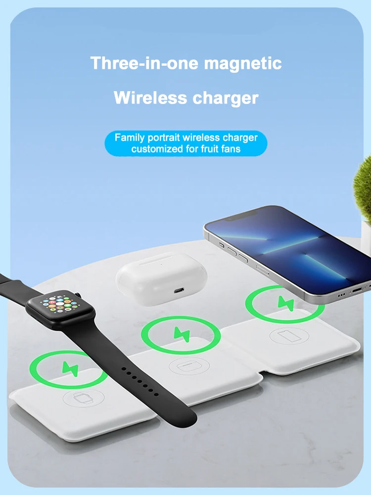 Tanie 3-in-1 Bezprzewodowa ładowarka 15W Magnetyczny Składany Stacja ładująca Dla IPhone 13 14 12 11 Pro Max Zegarka Apple Watch 5 6 7 AirPods 2 3 Pro