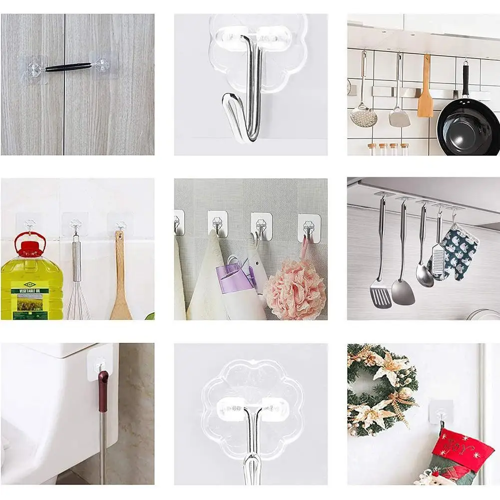 

Wall Hooks Waterproof Oilproof Self Adhesive Transparent Reusable Seamless Hanging Hook For Kitchen Bathroom Office