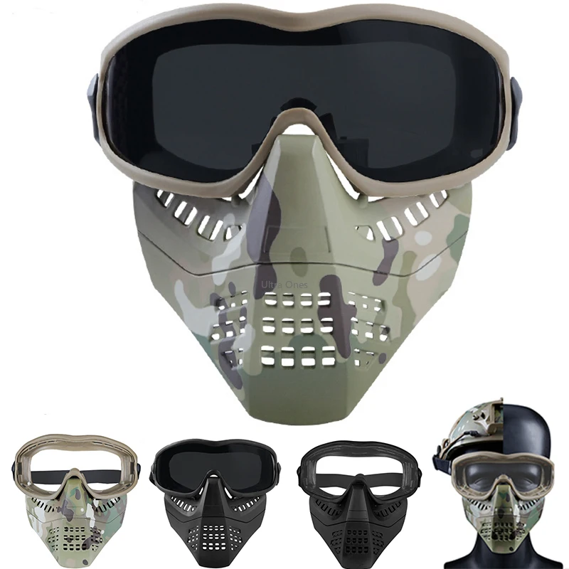 

Paintball Tactical Mask with Goggles Hunting Military Shooting Cs Mask Windproof Full Face Airsoft Training Army Masks Glasses