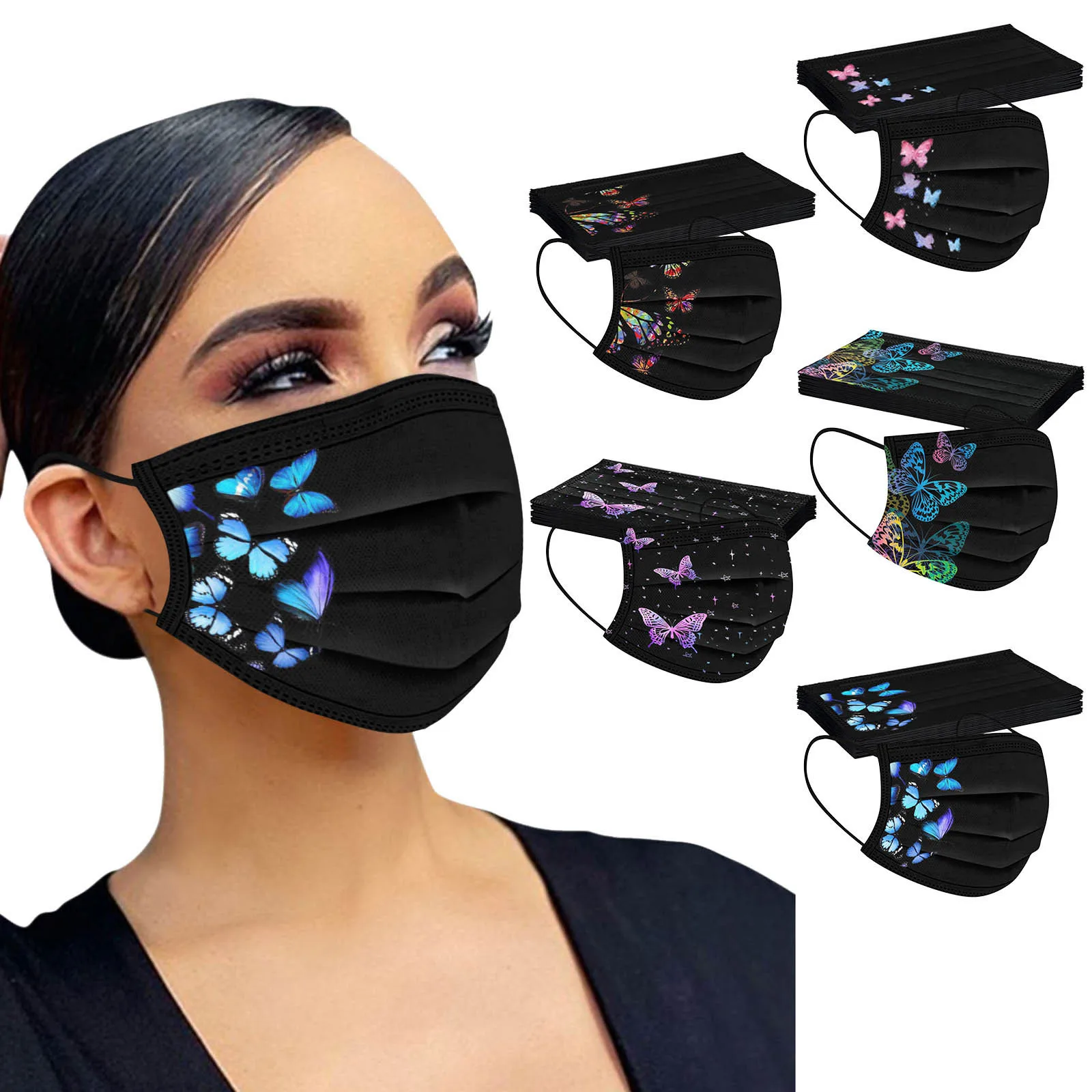 

50pcs Mascarillas Adult's Butterfly Printed Mask Disposable Protective Face Masks Masque Маска На Рот Mascarilla De Colores