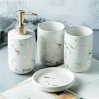 Набор аксессуаров для ванной комнаты в скандинавском стиле, набор из 4 предметов: чашка для зубных щеток с мраморной текстурой, мыльница и дозатор лосьона в краску