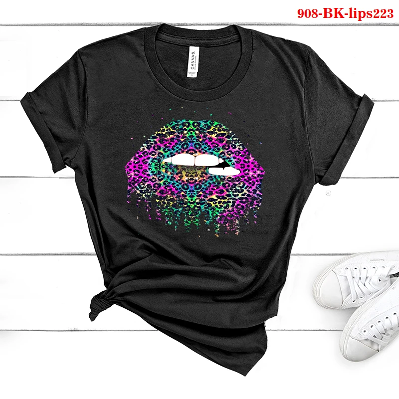 

Streetwear Female Black T-shirt Leopard Lips Print Harajuku Women Summer Casual T Shirt Femme Tops Women Clothes Aesthetic