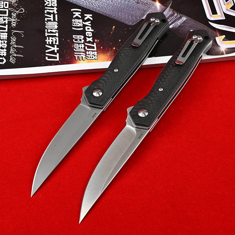 Murah M390 Pisau Lipat Serat Karbon Baja Pisau Saku Pisau Berburu Survival Militer Luar Ruangan Taktis Berkemah Pisau Pertahanan Diri