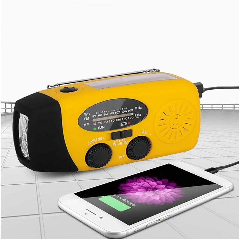 Солнечное радио аварийное AM/FM/NOAA погодное 1000MAh ручное с 3 светодиодный фонарик