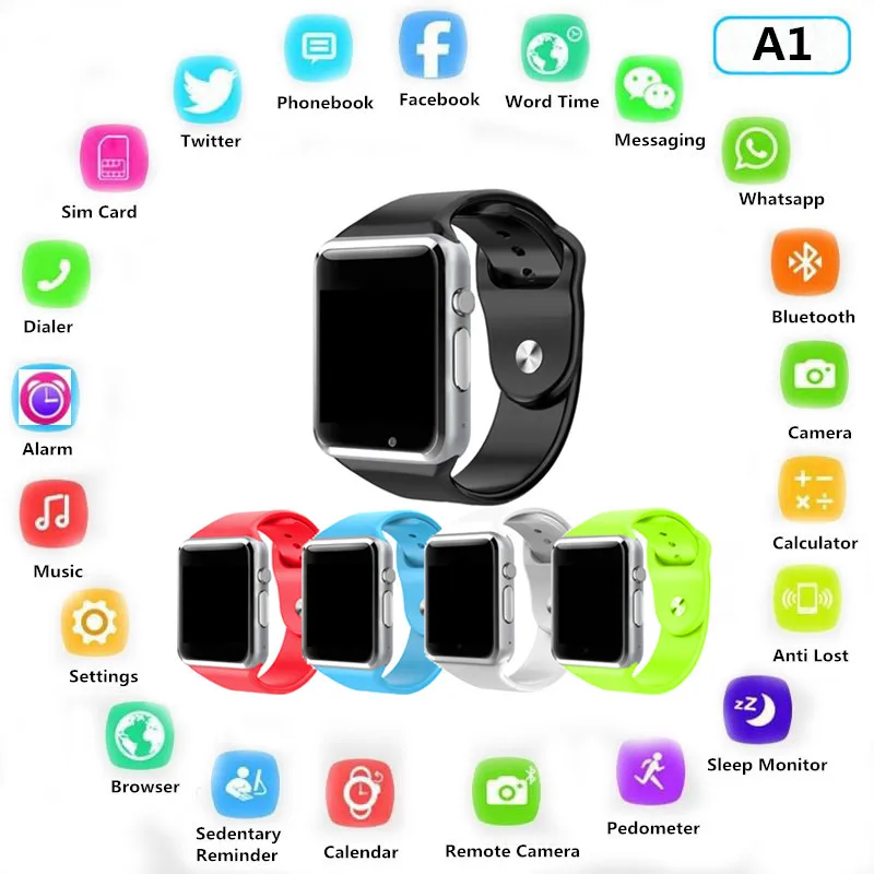 Смарт часы A1 Bluetooth наручные Спорт Шагомер с SIM TF слот для карты камера SmartWatch