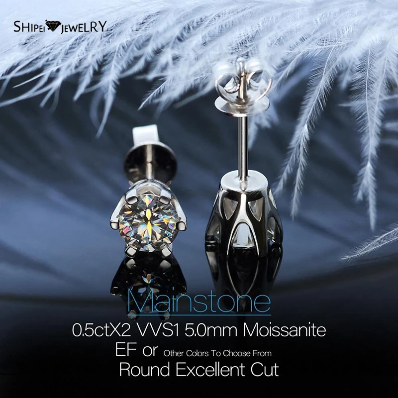 

Shipei 925 Sterling Silver 0.5 CT Round Cut Real Moissanite Diamonds Gemstone Personality Ear Studs Earrings Party Fine Jewelry