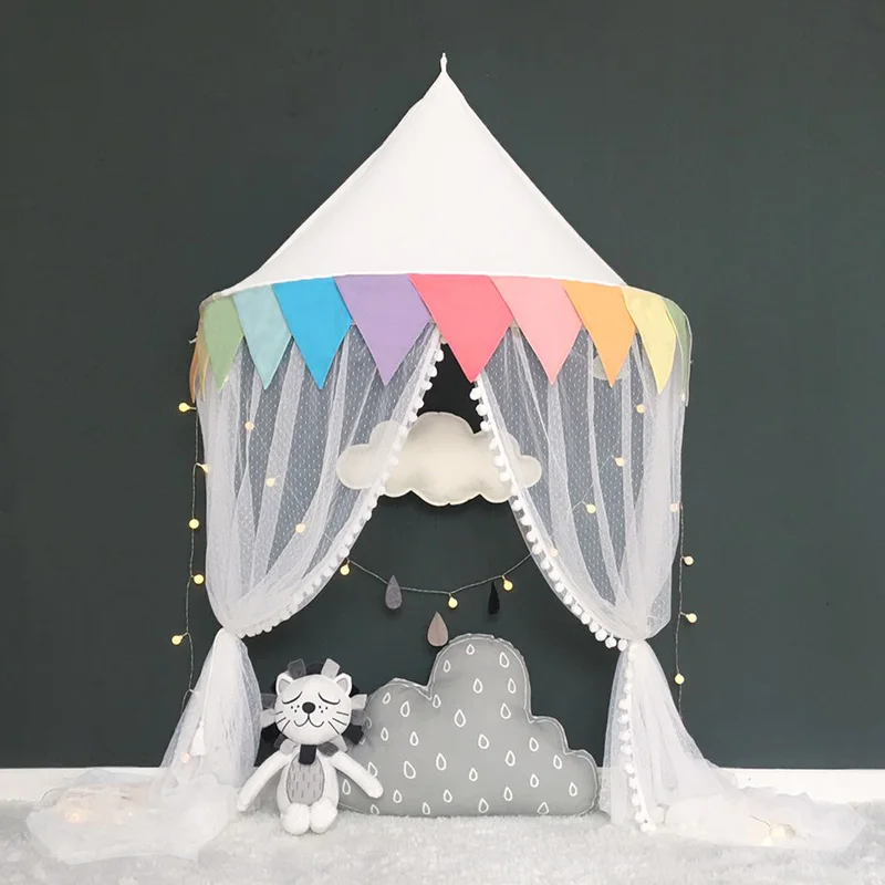 Rainbow With Mesh Детская палатка, хлопковая Игровая палатка для детей, навес для кровати, занавески для детской комнаты, украшение типи, реквизит для фотографии - Цвет: Rainbow With Mesh