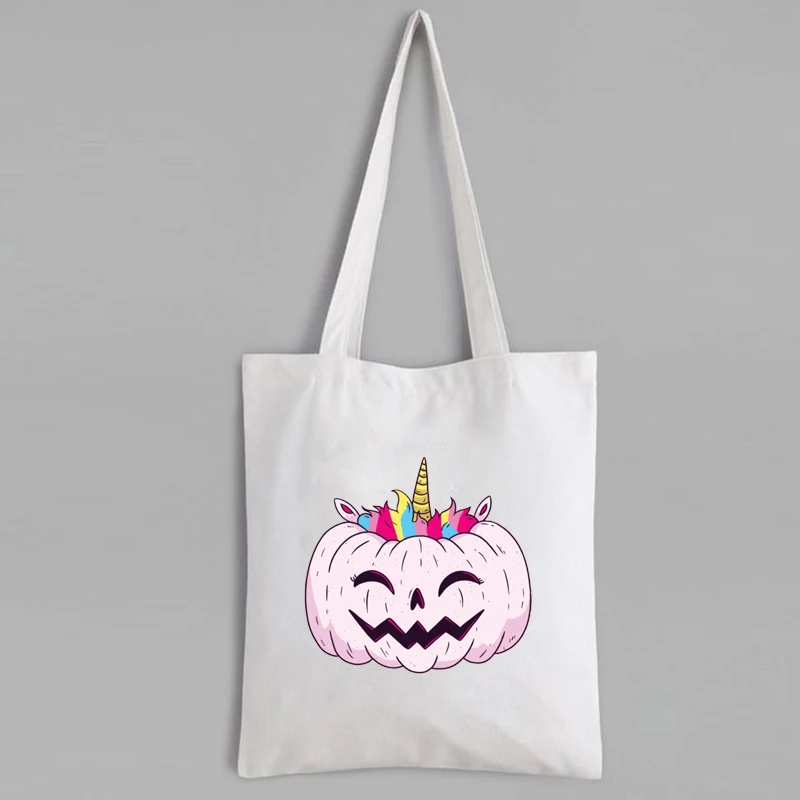 

Unicorn Pumpkin Tote Bags Halloween Cartoon Shopping Bags Casual Fashion Large Tote Bag Eco Friendly Products Reusable Plus