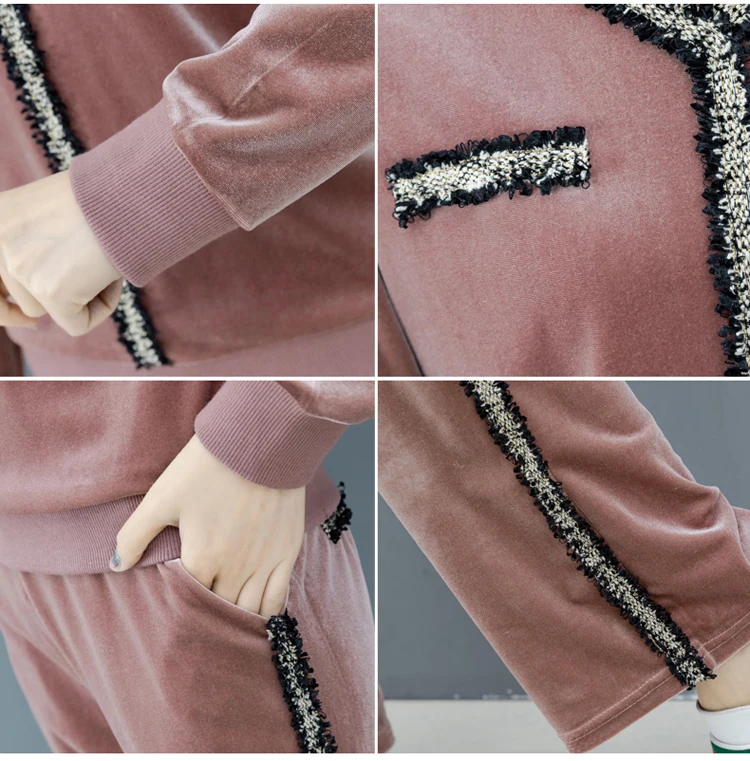 

Golden Velvet Women 2 Piece Set Top And Pants Casual Women Velvet Tracksuit Leisure Korean Tracksuits Ensemble Femme Survetement