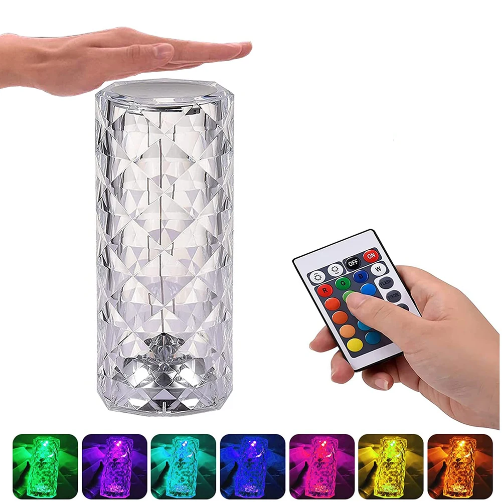 

RGB 16 Colors LED Crystal Cylindrical Projection Table Lamp USB Charging Touch Remote Control Acrylic Diamond Bedside Lighting