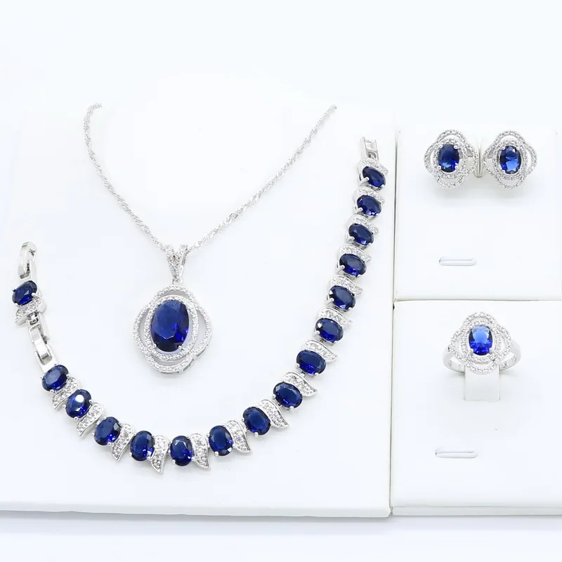 Из тёмно-синего хрусталя 925 серебряные свадебные комплекты украшений для женщин