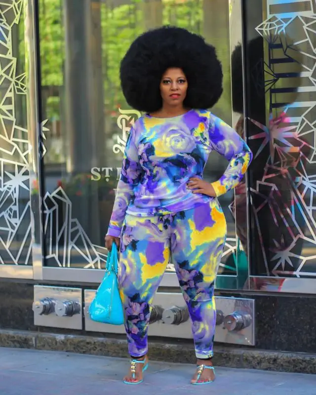 

Plus Size Women Color Printing Bodycon 2 Pcs/set Long-Sleeved Top + Pants Trousers Elastic Sweet Clothes Sports Suit Streetwear