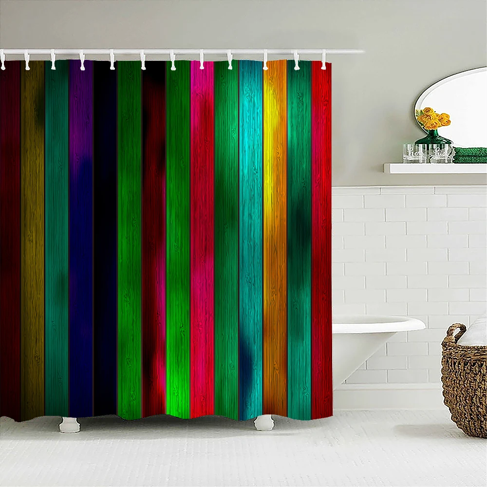 

Colorful Geometry Pattern 3d Shower Curtains Stripe Fabric Waterproof Polyester Bath Curtain Bathroom Decor Screen With Hooks