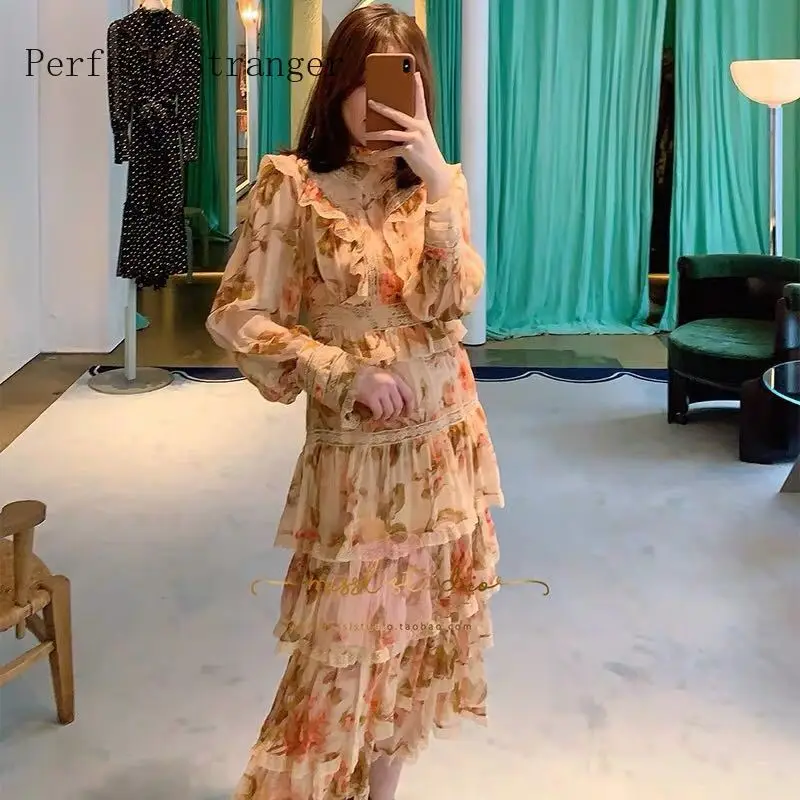 Женское длинное кружевное шифоновое платье с цветочной вышивкой элегантное в