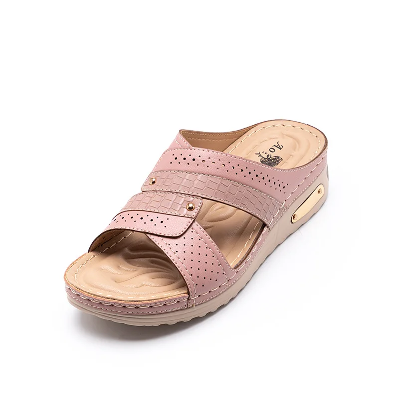 

Shoes Slippers Flat On A Wedge Med Platform Slides Slipers Women Soft 2021 Fabric PU Fretwork Basic On A Wedge Shoes Woman 2021