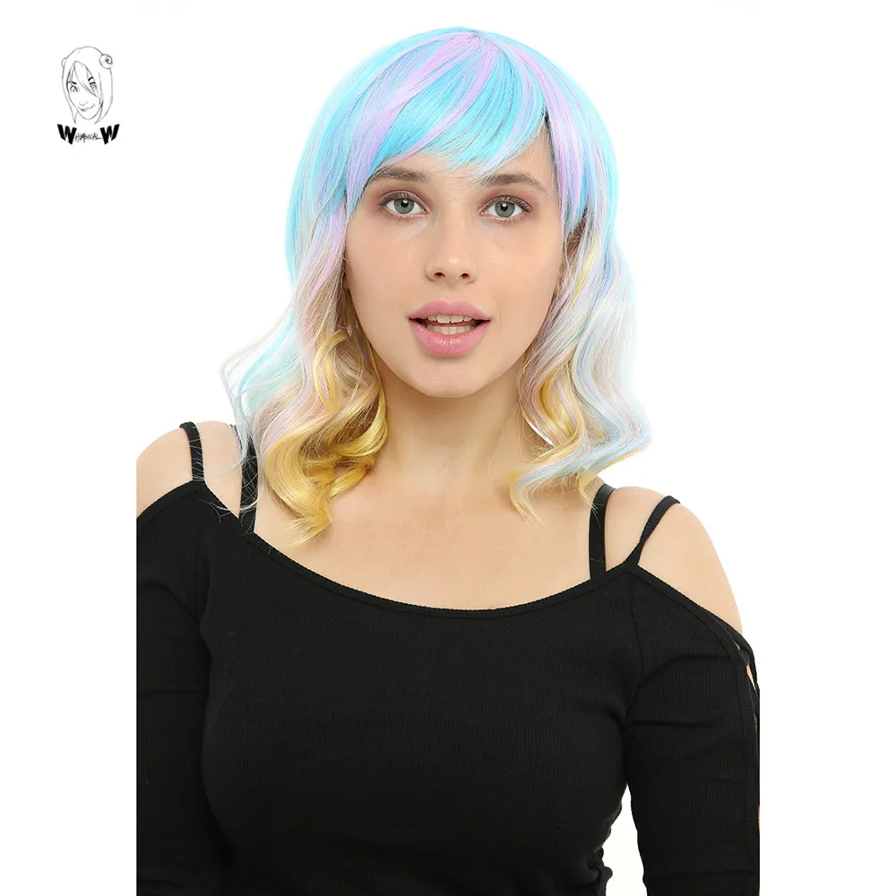 Причудливые W 12 дюймов Короткие Свободные волны парики синтетический парик для