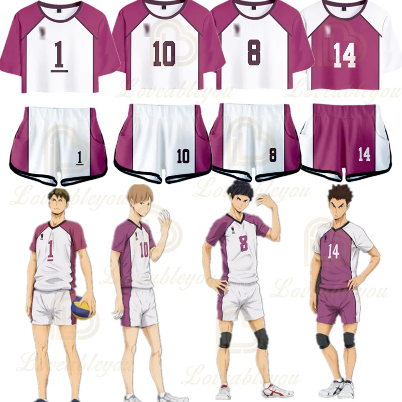

Haikyuu!! Ushijima Wakatoshi Cosplay Costume Tendo Satori Cos Tsutomu Shirt Suits Women High School Uniform Crop Tops Sets