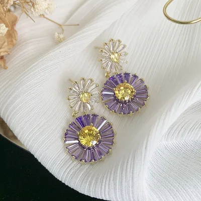 

Purple Flower Earrings For Women Elegant Sunflower Earrings Sweet And Refreshing Temperament Daisy Accessories 2021 Style