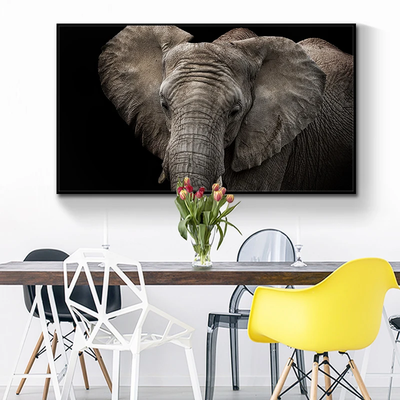 

Black and White Wild Africa Animal Art Elephant Canvas Painting Posters and Prints Cuadros Wall Art Picture for Living Room Deco