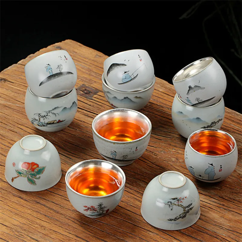 Японский стиль керамическая 999 Серебряная ручная роспись чайная чашка