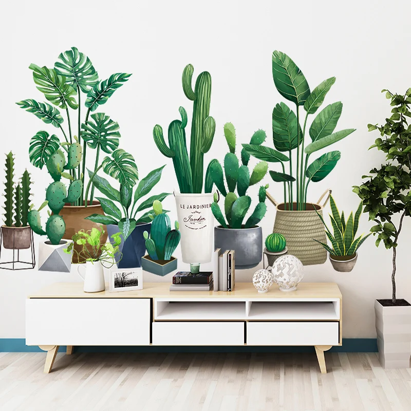 Самоклеящиеся 3D зеленые обои для гостиной в скандинавском стиле художественные