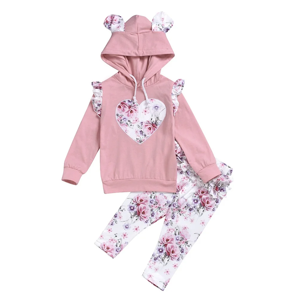 

Girls' Floral Print Top Pleated Pants Spring Autumn Outfits For Baby