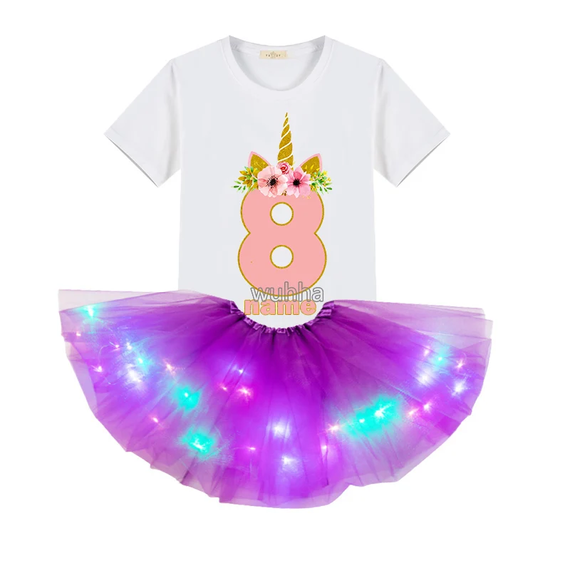 

Number 3-9 Unicorn Kids T-shirt Tutu Skirt Kids Little Girl Set 2021 Summer Birthday party dress 2pc